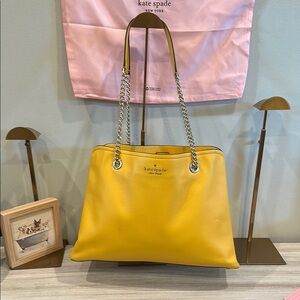 Kate Spade Yellow Leather Tote with Gold Chain Straps and Accents - EUC